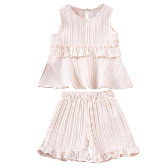 Ashirexll Girls Summer Outfits, Girls' Clothing Sets, 1-6 Years Summer Fashion Girls' Sleeveless Round Neck Top with Elastic Waist Shorts Two Piece Set