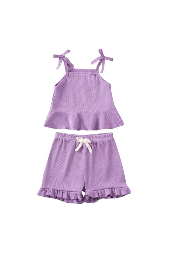 Girls Summer Outfits, Girls' Clothing Sets, 1-6 Years Summer Fashion Girls' Sleeveless Round Neck Top with Elastic Waist Shorts Two Piece Set