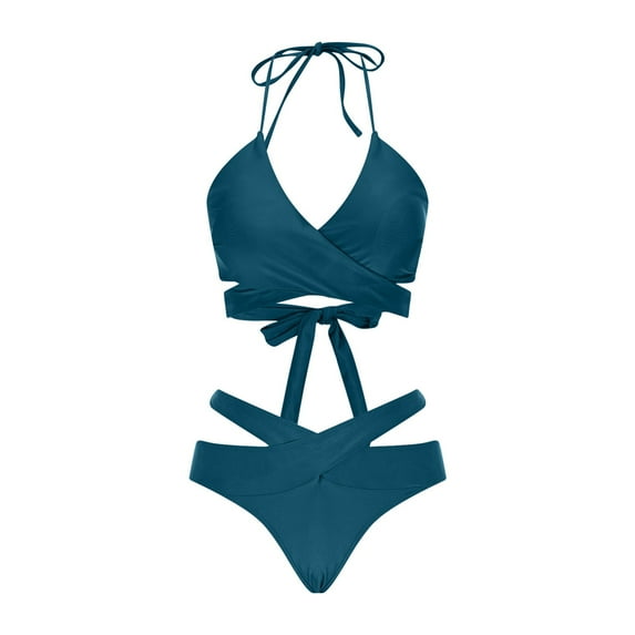 Summer Saving! Ashirexll High Waisted Bikini Sets for Women, Two Piece Swimsuit for Women, Sexy Women's Sling V-neck High Waist Bikini Set Summer Casual Solid Color Two Piece Swimsuit