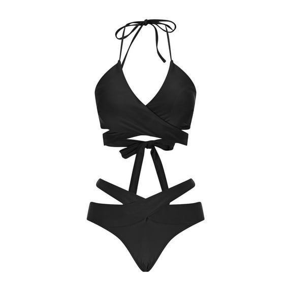 Summer Saving! Ashirexll High Waisted Bikini Sets for Women, Two Piece Swimsuit for Women, Sexy Women's Sling V-neck High Waist Bikini Set Summer Casual Solid Color Two Piece Swimsuit