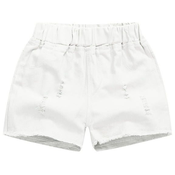 Ashirexll Kids Shorts, Denim shorts, Spring and Summer Cute Solid Girls Breaking Hole Pocket Elastic Waist Comfy Shorts Jeans