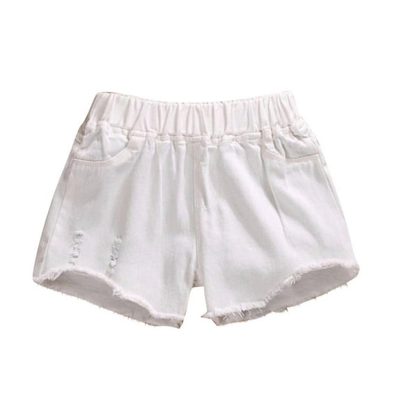 Ashirexll Kids Shorts, Girls Shorts, Summer Denim Shorts for Children and Girls Solid Color and Versatile Elastic and Perforated Hot Pants Worn as Outerwear Denim Shorts