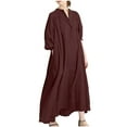 thumbnail image 1 of Ashirexll Maxi Dresses for Women, Womens Summer Dresses, Short Sleeve V-Neck Fashion Solid Color High Waist and Ankle Split V-Neck Dress, 1 of 4