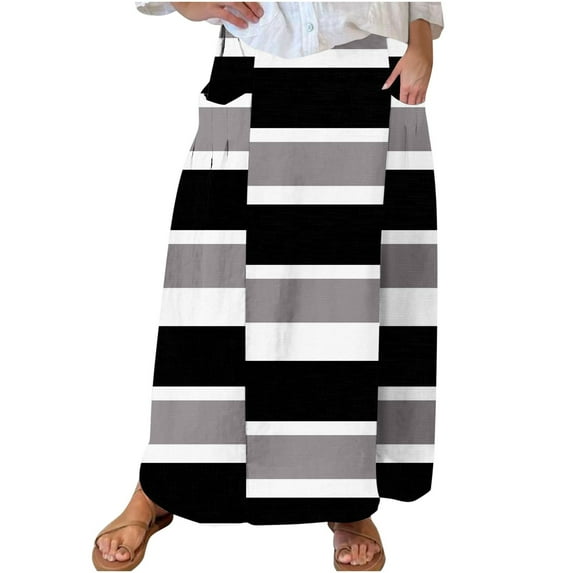 Summer Saving! Ashirexll Maxi Skirts for Women, Summer Skirts for Women, Summer Women's Fashion Polka Dots Skirt and Striped Skirt Casual Printed Elastic Waist Straight Maxi Skirt