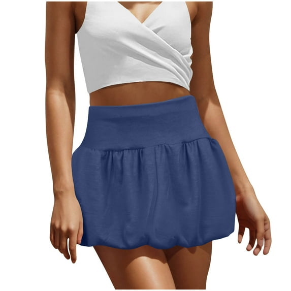 Ashirexll Mini Skirts for Women, Summer Skirts for Women, Fashion Ladies Solid Color Short Skirts Summer Bubble Mini Skirt A-Line Casual Ruffle Skirt