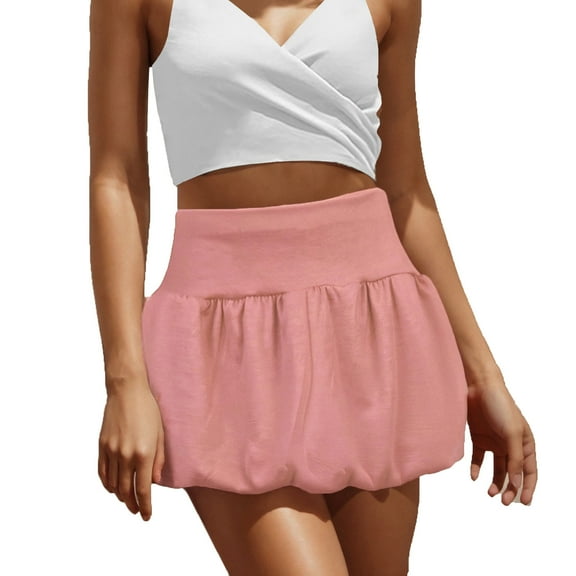 Summer Saving! Ashirexll Mini Skirts for Women, Summer Skirts for Women, Fashion Ladies Solid Color Short Skirts Summer Bubble Mini Skirt A-Line Casual Ruffle Skirt