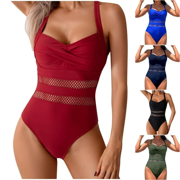 Ashirexll One Piece Swimsuit Women, Bathing Suit for Women, Women's Solid Color V-neck Dry-fitting One-Piece Swimsuit Tummy Control Summer Fashion Bikini Suit
