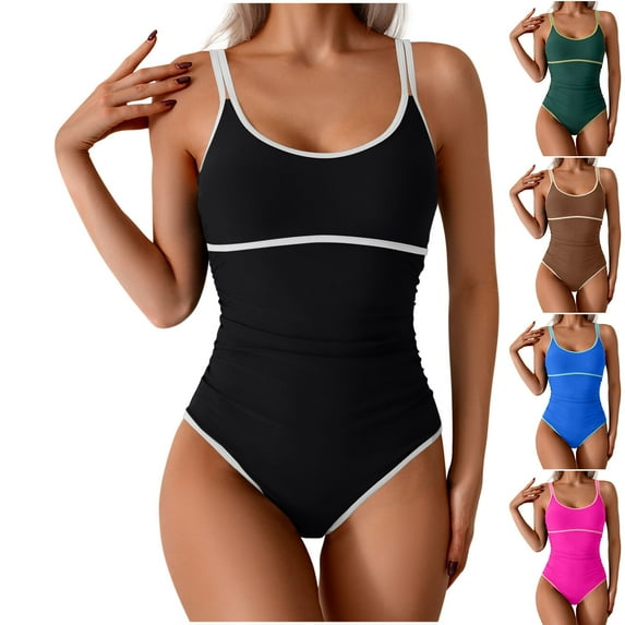 Ashirexll One Piece Swimsuit Womens Bikini Swimsuits Women's V-neck Sling One Piece Bathing Suit Summer Tummy Control Swimsuit for Women with Pad