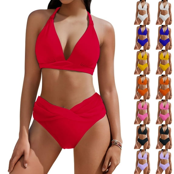 Ashirexll One Piece Swimsuit Women, Womens Bikini Swimsuits, Summer Beach Women's V-neck Solid Color no Steel Ring One Piece Swimsuit Seaside Casual Bikini Swimsuit with Pad