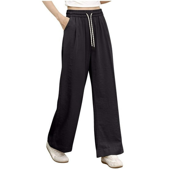 Ashirexll Pants for Women, High Waisted Pants for Women, Wide Leg Pants Woman, Summer Fashion Ladies' High Waist Long Pants Loose Elastic Waist Casual Pants with Pockets