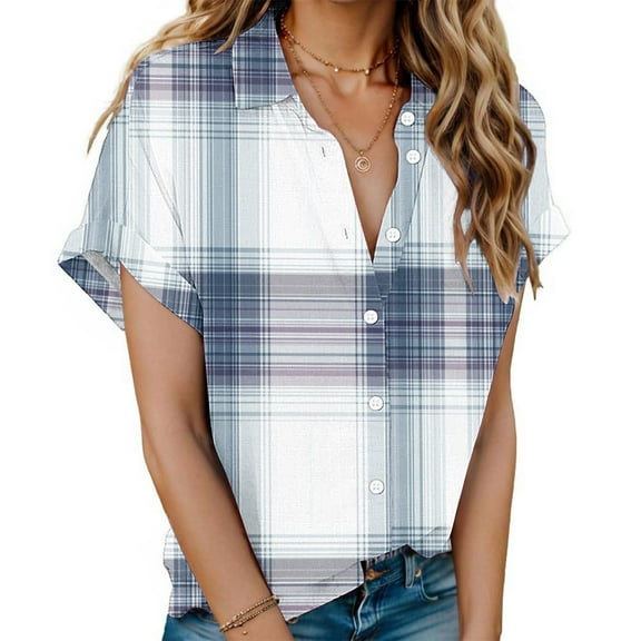 Summer Saving! Ashirexll Shirts for Women, Womens Short Sleeve Tops, Women's Floral Printed Fashion Button Shirt Female Lapel Neck Loose T-shirt Blouse