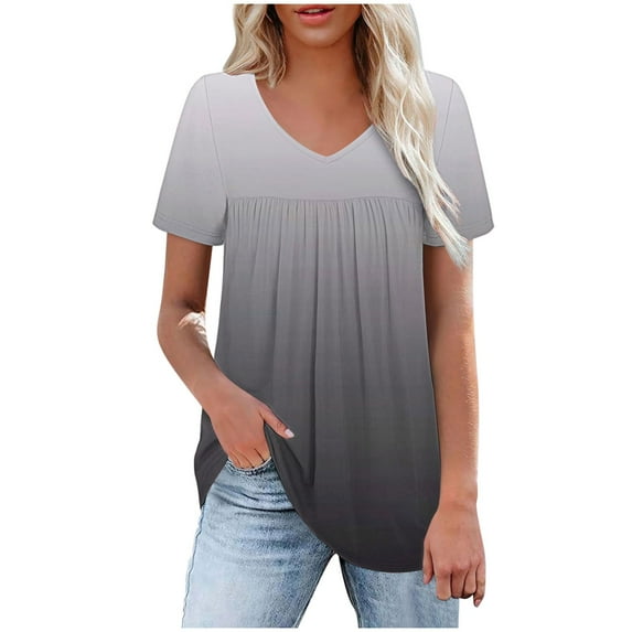 Ashirexll Shirts for Women, Womens Short Sleeve Tops, Women's Printed V-neck Short Sleeve T-shirt Loose Top Short Sleeve Top