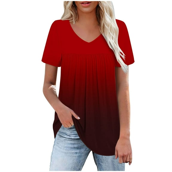 Ashirexll Shirts for Women, Womens Short Sleeve Tops, Women's Printed V-neck Short Sleeve T-shirt Loose Top Short Sleeve Top