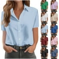 thumbnail image 1 of Ashirexll Short Sleeve Shirts for Women, Womens Tops Dressy Casual, Fashion Women's Casual Printed Comfortable Short Sleeve Pocket Button Top Blouse T-Shirt, 1 of 4