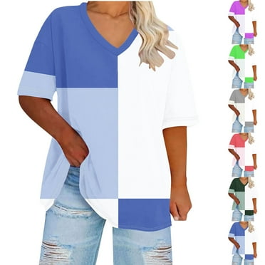 Summer Saving! Ashirexll Short Sleeve Shirts for Women, Womens Tops Dressy Casual, Women's Oversized V-neck Short Sleeve Printed Summer Base Shirt Sports T-shirt