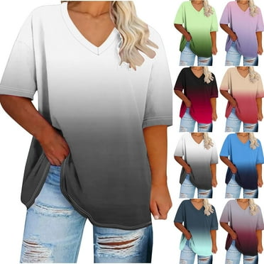 Summer Saving! Ashirexll Short Sleeve Shirts for Women, Womens Tops Dressy Casual, Women's Oversized V-neck Short Sleeve Solid Summer Base Shirt Sports T-shirt