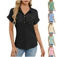 thumbnail image 1 of Ashirexll Short Sleeve Shirts for Women, Womens Tops Dressy Casual, Women's Summer Solid Color Collared Knitted Short Sleeve Top with Pockets, 1 of 6