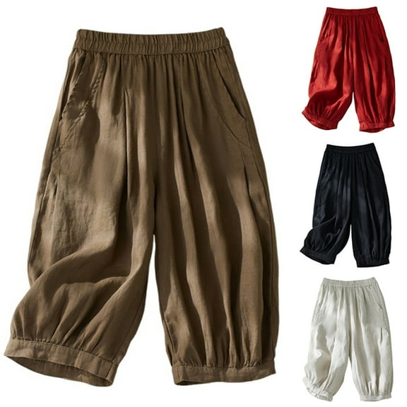 Ashirexll Shorts for Women, Womens Shorts Casual, Fashion Women Elastic forces Waist Casual Pockets Bunch of Foot Pants