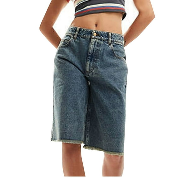 Ashirexll Shorts for Women, Womens Summer Shorts, Solid Color Button Zipper Pockets Unedged Half Shorts Jeans