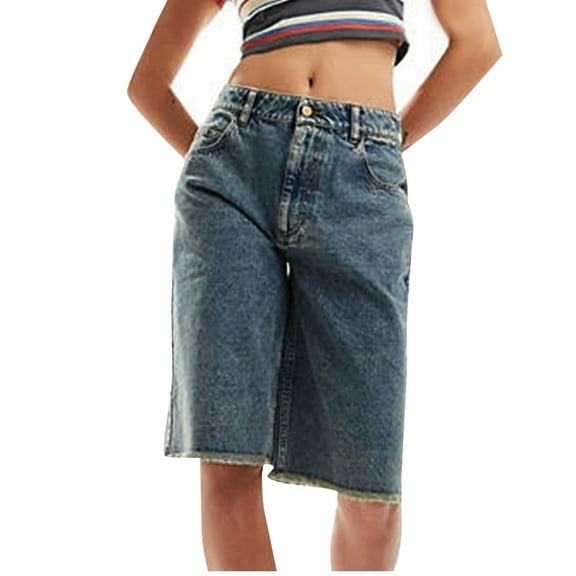 Ashirexll Shorts for Women, Womens Summer Shorts, Solid Color Button Zipper Pockets Unedged Half Shorts Jeans