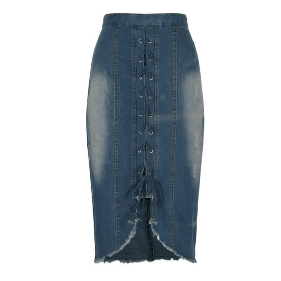 Summer Saving! Ashirexll Skirts for Women Midi Length, Summer Skirts for Women, Fashion Women's Summer Solid Color Denim Skirt High Waist Mid-Length Skirt