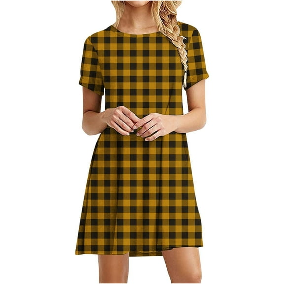 Ashirexll Summer Dresses for Women, Midi Dresses for Women, Womens Casual Printed Short Sleeve Round Neck Ladies Dress