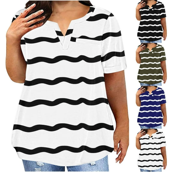 Ashirexll Summer Shirts for Women, Womens Tops Casual, Plus Size for Women V-Neck Blouse Casual Loose Summer Short Sleeve Blouse