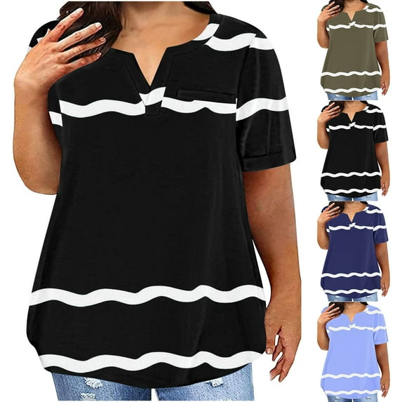 Ashirexll Summer Shirts for Women, Womens Tops Casual, Plus Size for Women V-Neck Blouse Casual Loose Summer Short Sleeve Blouse