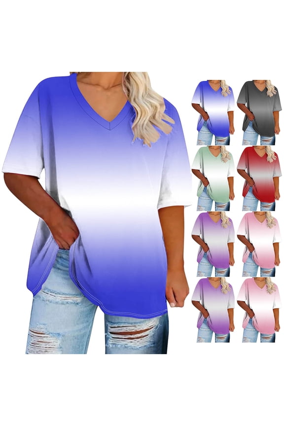Summer Shirts for Women, Womens Tops Casual, Oversized V-Neck Short Sleeve Printed Summer Undershirt Sports T-shirt