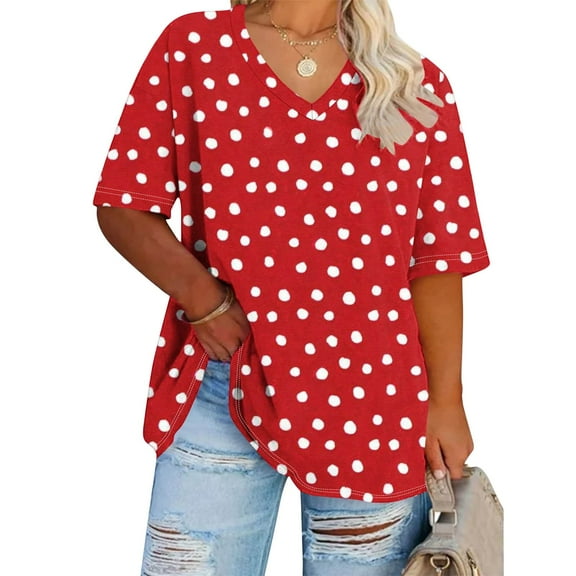 Ashirexll Summer Shirts for Women, Womens Tops Casual, Oversized V-Neck Short Sleeve Printed Summer Undershirt Sports T-shirt