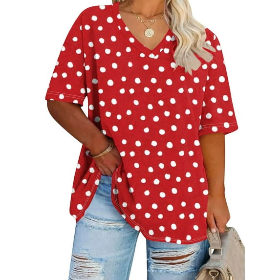 Ashirexll Summer Shirts for Women, Womens Tops Casual, Oversized V-Neck Short Sleeve Printed Summer Undershirt Sports T-shirt