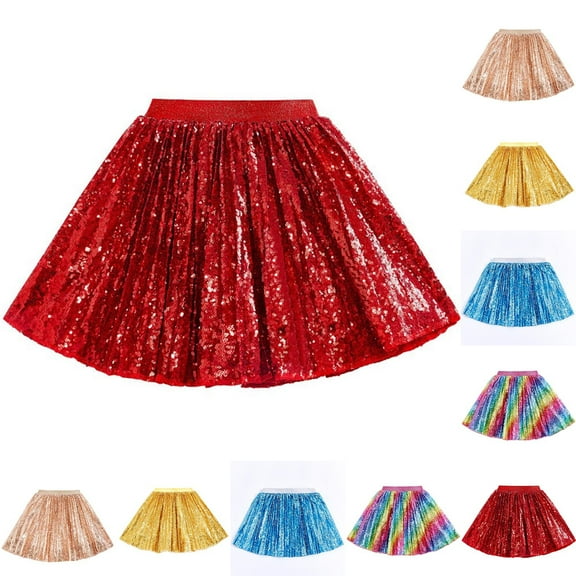 Summer Saving! Ashirexll Summer Skirts, Midi Skirt, 2-12 Years Girl's Sweet Solid Color Sparkling Pleated Skirt Half Length Skirt