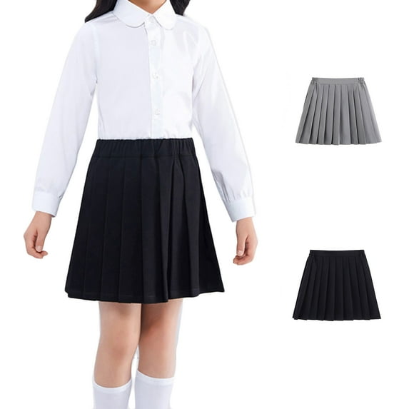 Summer Saving! Ashirexll Summer Skirts, Midi Skirt, Girls' Summer Elastic Waist Pleated Skirt for School Class Performance and as Children's Uniform Skirt