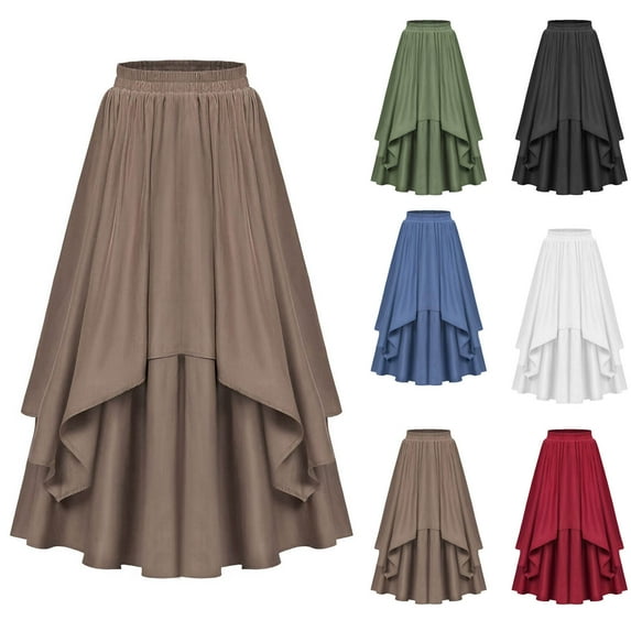 Summer Saving! Ashirexll Summer Skirts for Women, Skirts for Women Trendy, Casual Summer Skirt for Women Solid Color Pleated High Waist Plus Size Midi Skirt