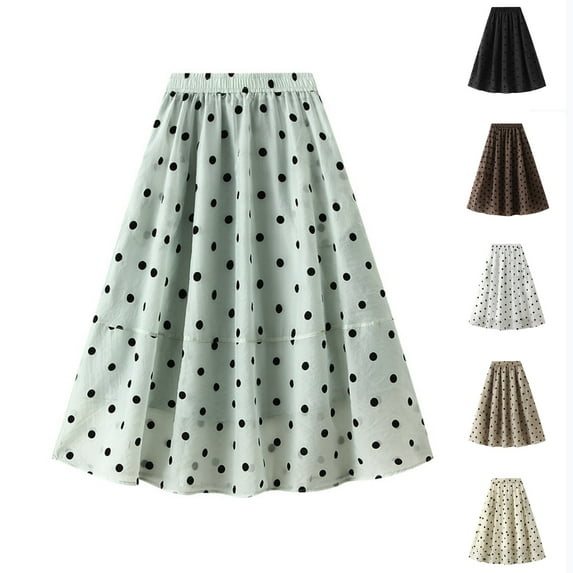 Summer Saving! Ashirexll Summer Skirts for Women, Skirts for Women Trendy, Fashion Women's Polka Dots Pleated Skirt Plus Size Summer Casual Skirts for Women Midi Length