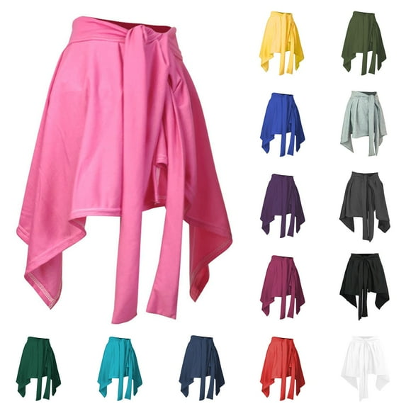 Summer Saving! Ashirexll Summer Skirts for Women, Skirts for Women Trendy, Summer Fashion Women's Oversized Irregular Shape Midi Skirt Solid Color Pleated Flowy Mid-Length Skirt