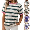 thumbnail image 1 of Ashirexll T Shirts for Women, Womens Summer Tops, Loose Casual Striped Contrasting Color Pullover Round Neck Short Sleeve Top, 1 of 5