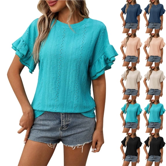 Ashirexll T Shirts for Women Summer Tops Womens Short Sleeve Sequins Loose Pullover Solid V-Neck Blouse Shirt