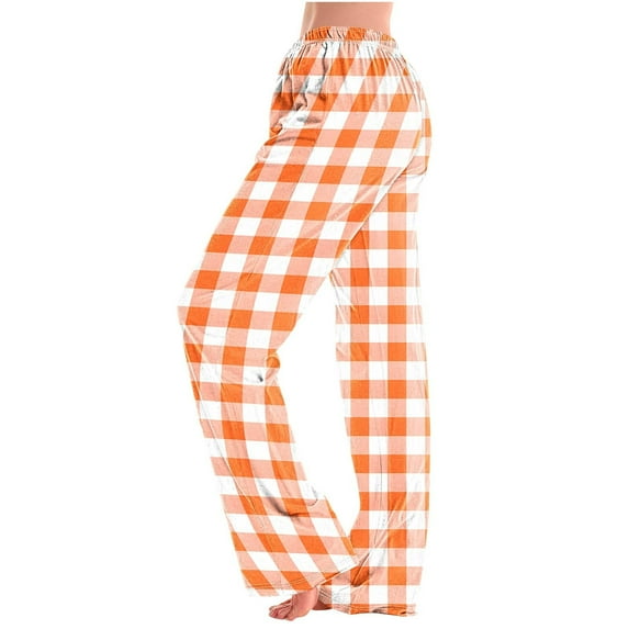 Ashirexll Women's Pants, Casual Pants for Women, Ladies Fashion Plaid Printed Daily Casual Pants with Pockets Summer Comfortable Mid Waist Long Pants Casual at Home