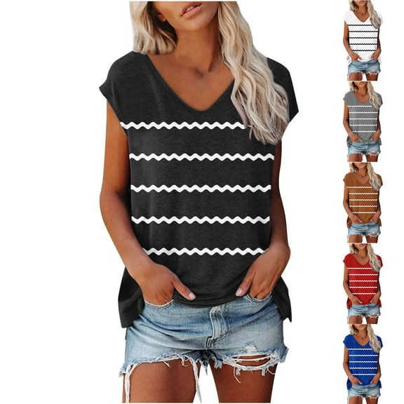 Ashirexll T-shirts, Short Sleeve Tops for Women, Women Fashion Short Sleeve Round Neck Printed T-shirt Blouse Loose Top