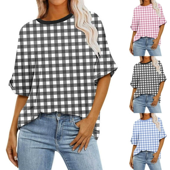 Ashirexll Women's T-shirts, Short Sleeve Tops for Women, Women's Ladies Fashion Casual Cropped Short Sleeve Printed Loose Shirt Blouse Top