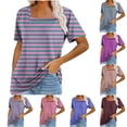 thumbnail image 1 of Ashirexll Women's T-shirts, Short Sleeve Tops for Women, Womens Stripe Color Short Sleeve Top Round Neck Short Sleeve T-shirt, 1 of 5