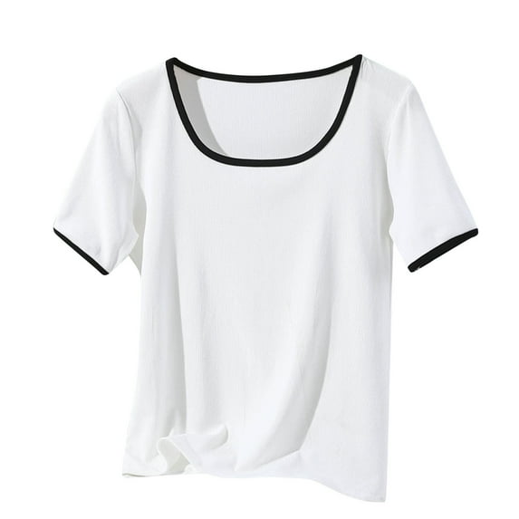 Ashirexll T-shirts, Short Sleeve Tops for Women, Casual and Fashion Solid Color Short Sleeve Round Neck Top