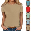 thumbnail image 1 of Ashirexll T-shirts, Short Sleeve Tops for Women, Fashion Solid Short Sleeve Blouse Round Neck T-Shirt Casual, 1 of 5