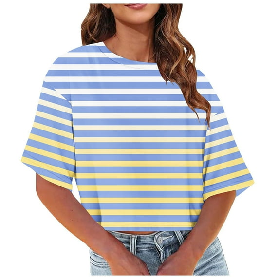 Ashirexll T-shirts, Womens Short Sleeve Tops, Fashion Women Summer Printed Round Neck T-shirt Short Sleeve Casual Blouse