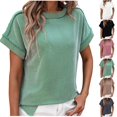 thumbnail image 1 of Ashirexll Women's T-shirts, Womens Short Sleeve Tops, Women's Casual Fashion Solid Color Outer Seam Short Sleeve Round Neck Top, 1 of 6