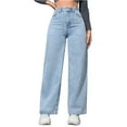 thumbnail image 1 of Ashirexll Womens Jeans, Wide Leg Jeans Woman, Summer Women's Wide Leg Mid Waist Jean Pants with Pocket Casual and Comfort Long Denim Pants, 1 of 7