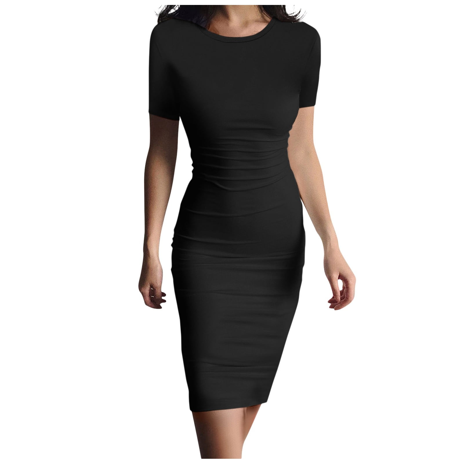 Buy BLACK PUFFED-SLEEVE POLYESTER BODYCON DRESS for Women Online in India
