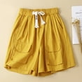 thumbnail image 1 of Shorts for Women Womens Elastic Waist Drawstring Shorts Summer Casual Solid Loose Wide Leg Short Pants Breathable Cotton Linen Ladies Shorts with Pocket, 1 of 6