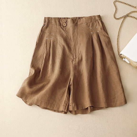 Shorts for Women Womens Shorts Casual Summer Button up High Waist Loose Wide Leg Short Pants Fashion Pleated Solid Soft Cotton Linen Shorts with Pockets